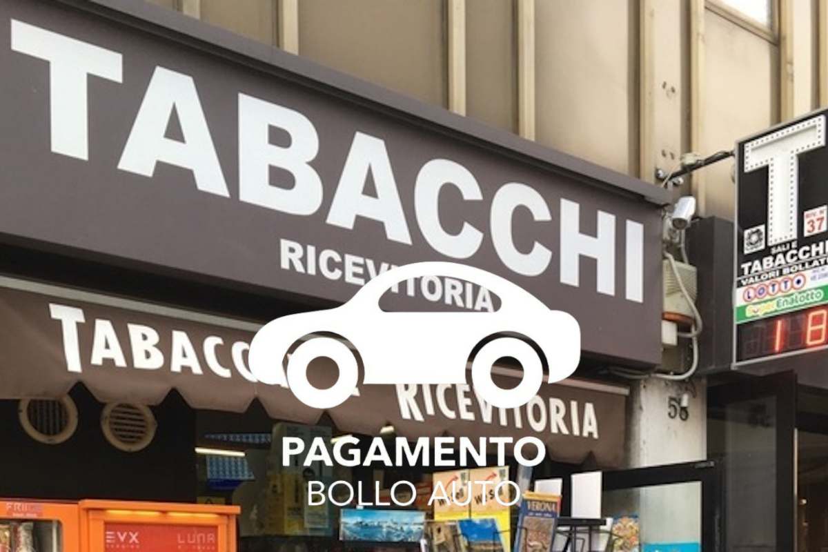 disegno auto e scritta bollo auto e sullo sfondo tabacchi ricevitoria