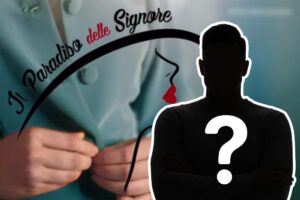 paradiso delle signore logo sagoma nera uomo e punto interrogativo